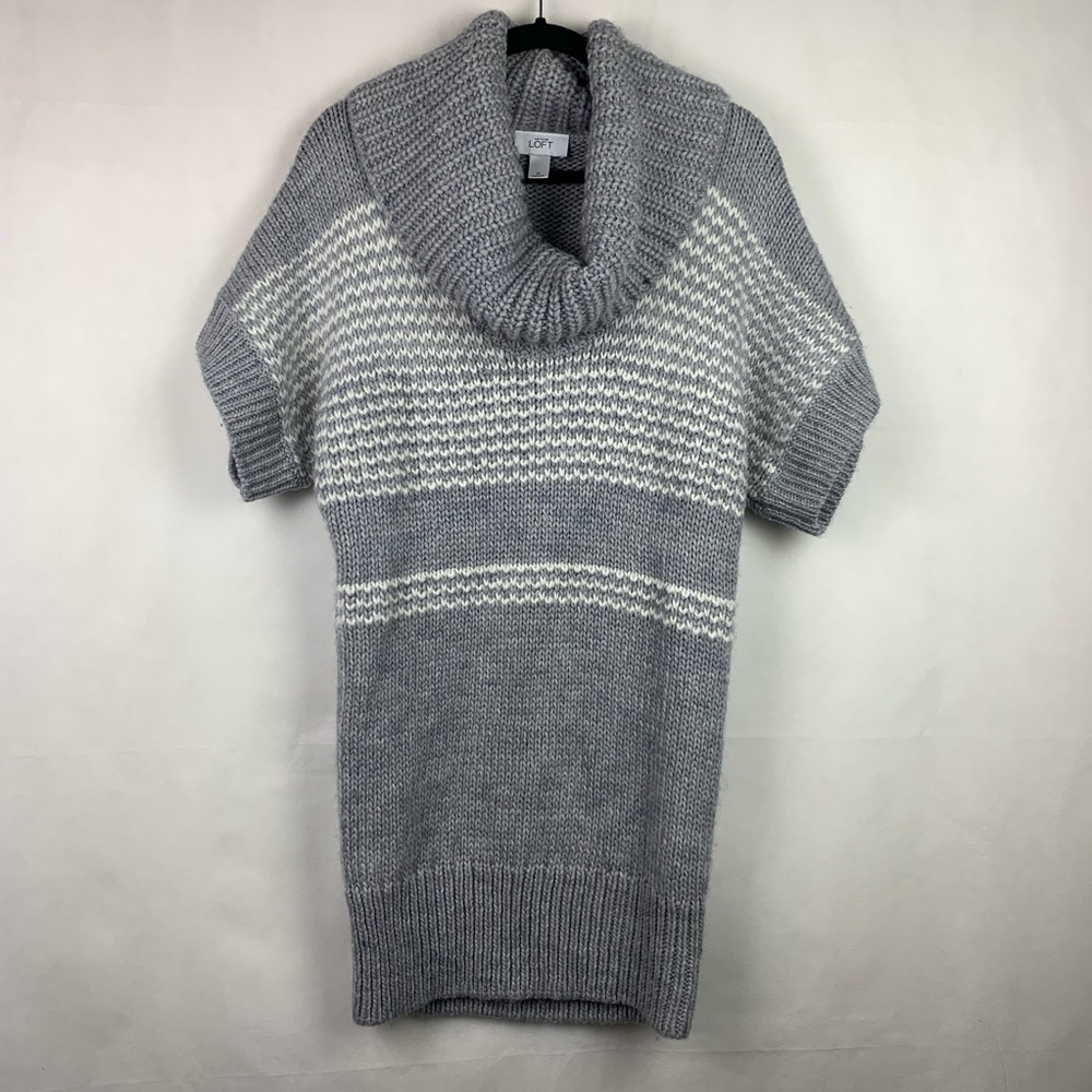 LOFT Cowl Neck Sweater Tunic Dress Gray Alpaca